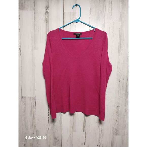 ANN TAYLOR 100% CASHMERE Pink V-NECK LONG SLEEVES SWEATER Medium - Picture 1 of 5